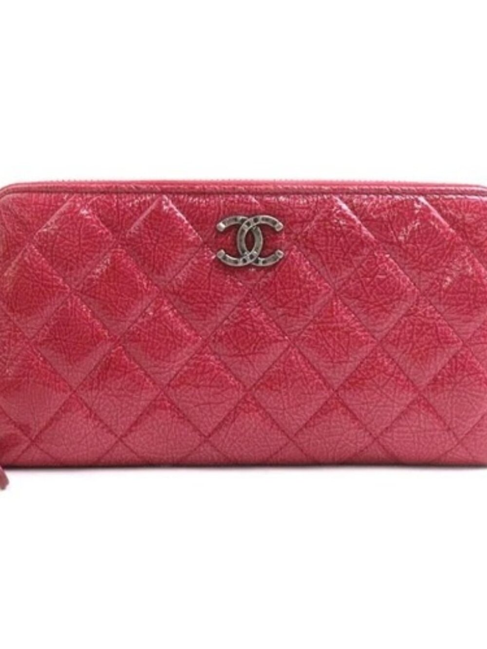 Auth CHANEL Matelasse Zip Around Long Wallet Pink Patent Leather - r11385a